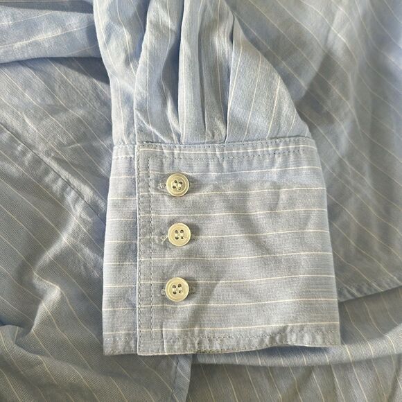 Sandro Blue White Strip Lace Insert Long Sleeve Button Down Blouse Shirt size 2 - Picture 8 of 15